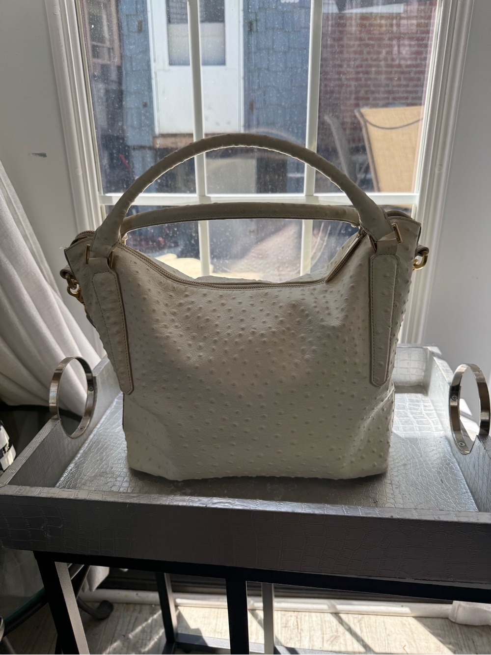 Brahmin Ivory Ostrich-Texture Hobo Shoulder Bag - Picture 5 of 9